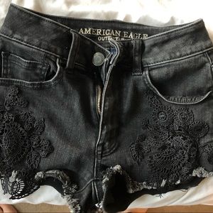 High waisted shorts with lace trim